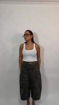plaid denim bermudas